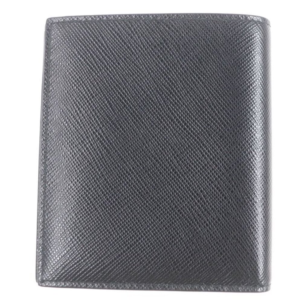 Prada 2 Mo004 Logo Plate Saffiano Martic Leather Bifold Card Case Billfold Nero - Picture 3 of 9